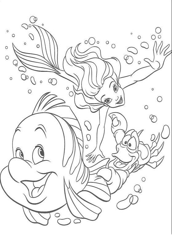 coloriage Arielle la petite sirene joue avec ses amis